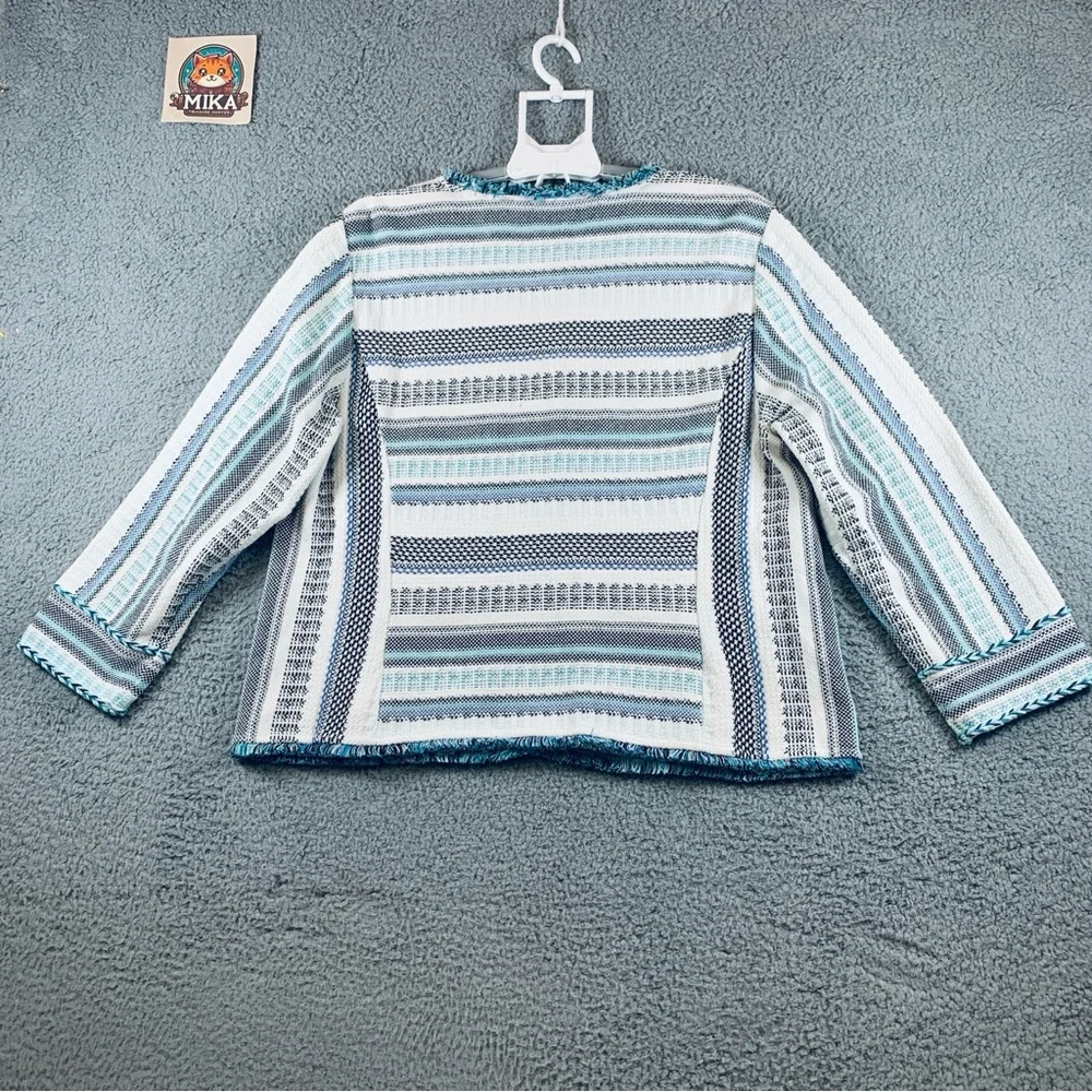 Chico's Sweater Jacket Women's 3 Long‎ Sleeve Snap Fringe Trim Cotton Multicolor